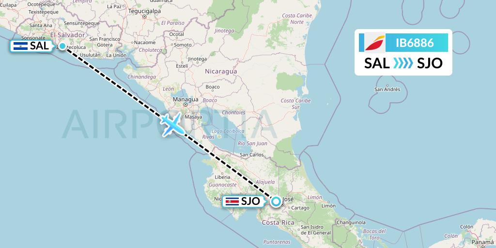 IB6886 Iberia Flight Map: San Salvador to San Jose