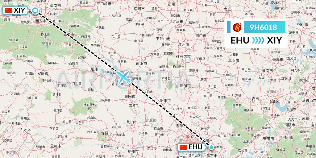 9H6018 Air Changan Flight Map: Wuhan to Xi'an