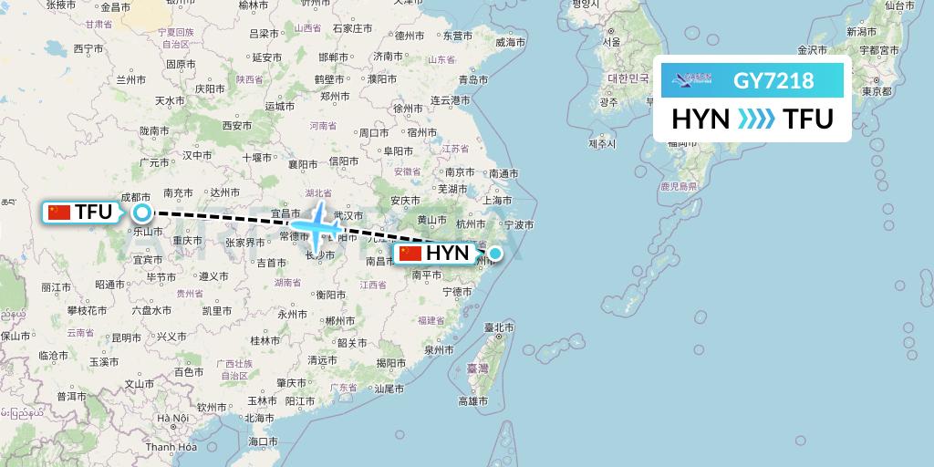 GY7218 Colorful GuiZhou Airlines Flight Map: Huangyan to Chengdu
