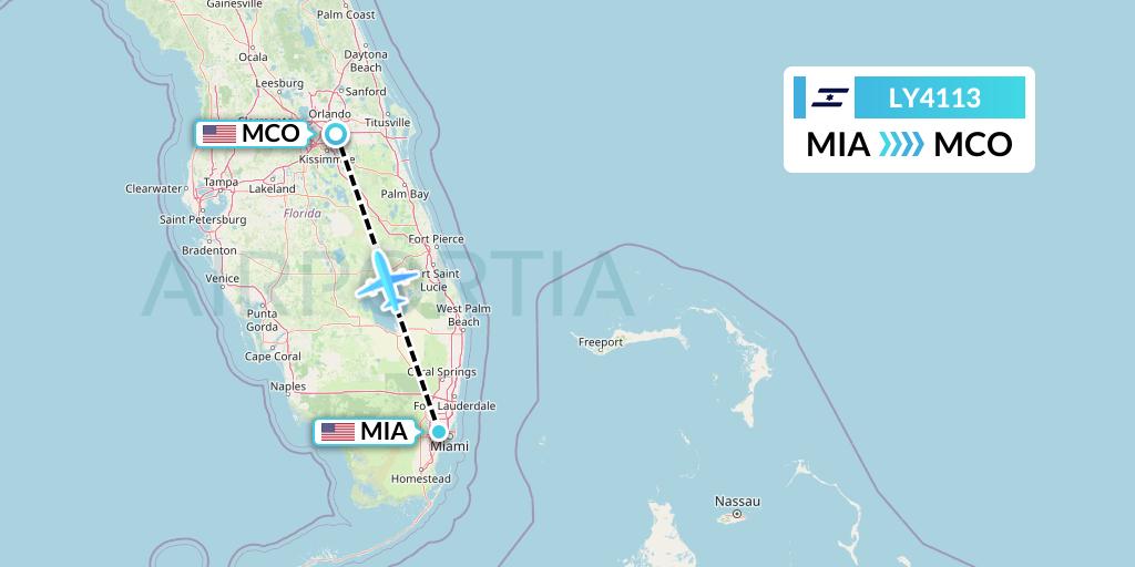 LY4113 El Al Flight Map: Miami to Orlando