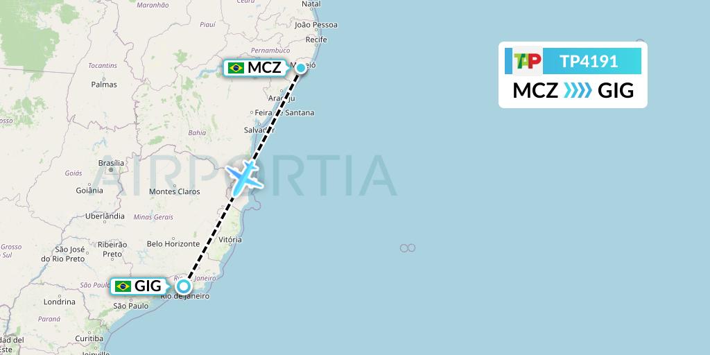 TP4191 TAP Portugal Flight Map: Maceio to Rio de Janeiro
