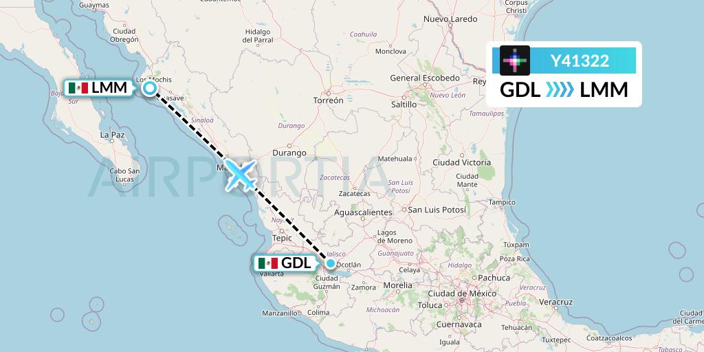 Y41322 Volaris Flight Map: Guadalajara to Los Mochis