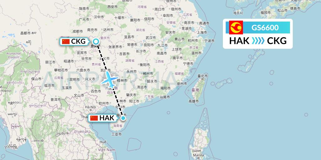 GS6600 Tianjin Airlines Flight Map: Haikou to Chongqing
