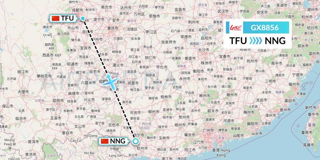 GX8856 GX Airlines Flight Map: Chengdu to Nanning