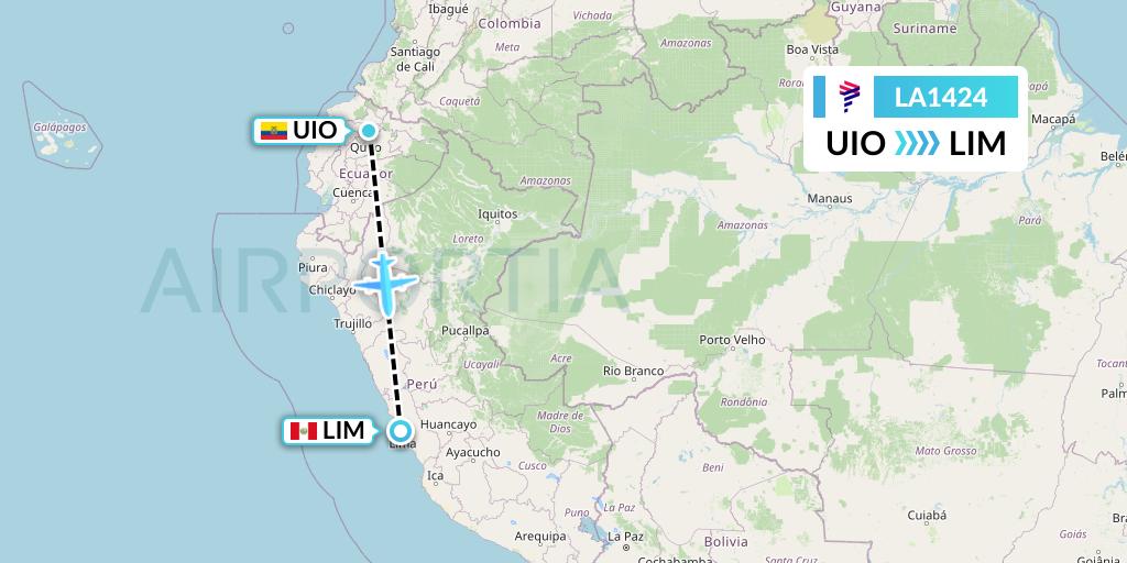 LA1424 LAN Airlines Flight Map: Quito to Lima