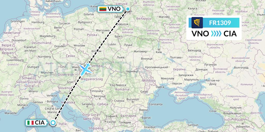 FR1309 Ryanair Flight Map: Vilnius to Rome