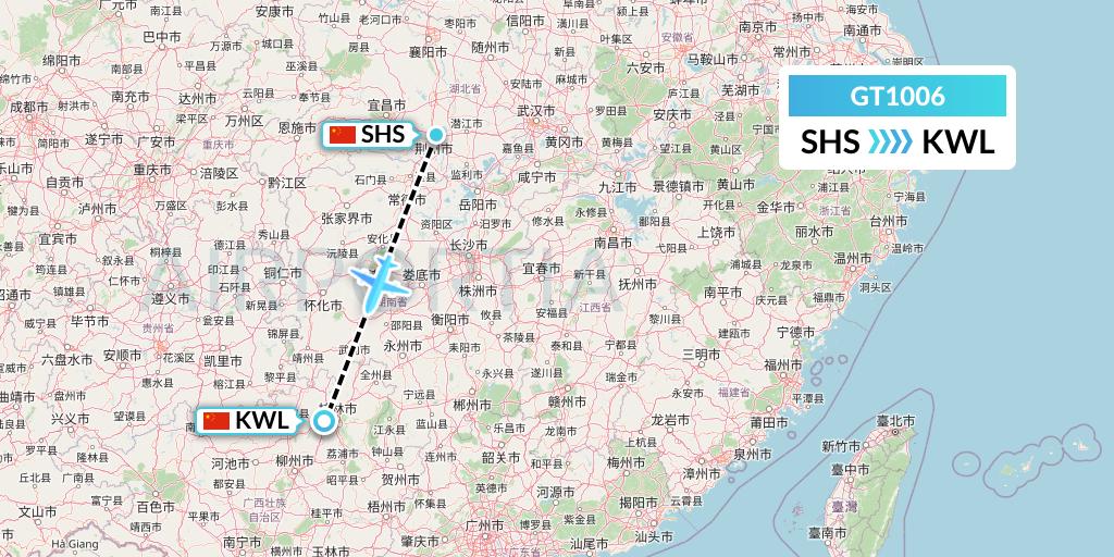 GT1006 Air Guilin Flight Map: Shashi to Guilin