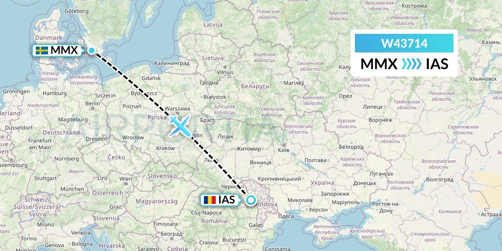 W43714 Wizz Air Malta Flight Map: Malmo to Iasi