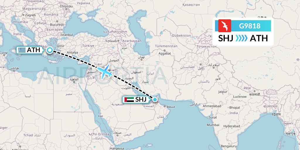 G9818 Air Arabia Flight Map: Sharjah to Athens