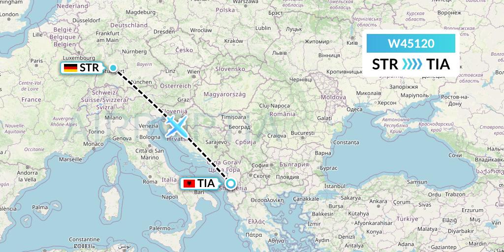 W45120 Wizz Air Malta Flight Map: Stuttgart to Tirana