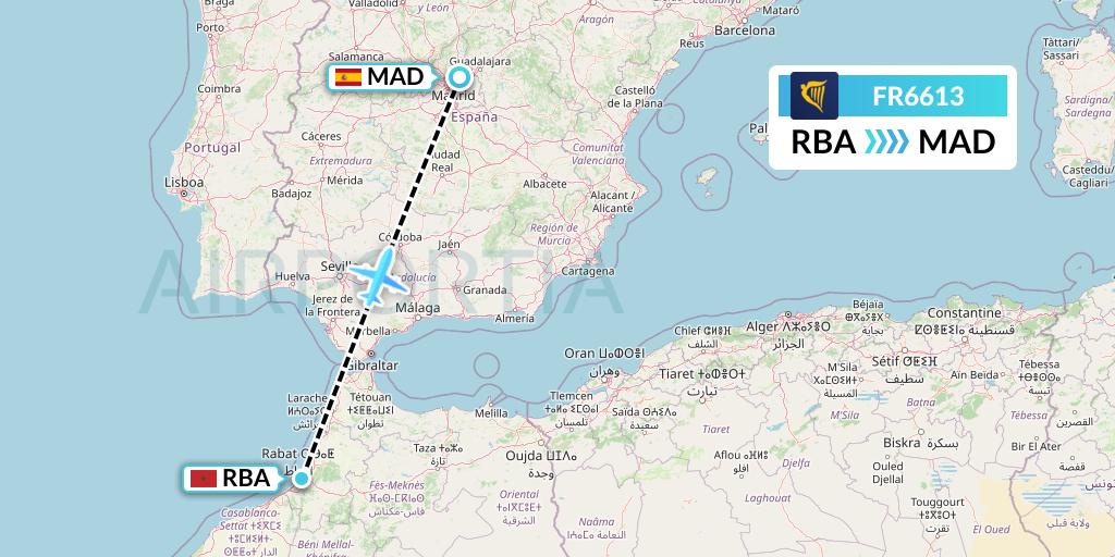 FR6613 Ryanair Flight Map: Rabat to Madrid