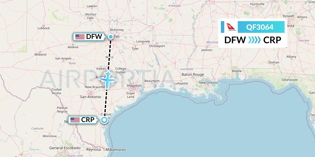 QF3064 Qantas Flight Map: Dallas to Corpus Christi