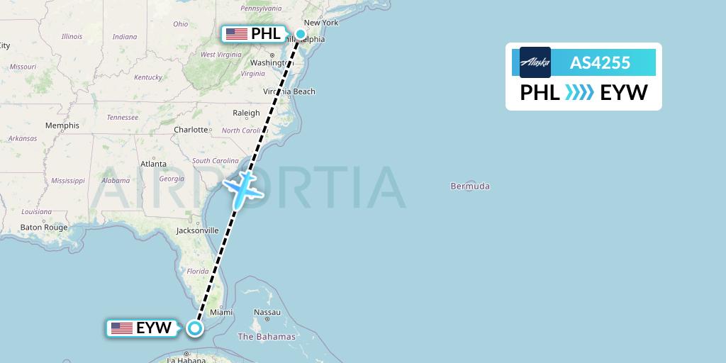 AS4255 Alaska Airlines Flight Map: Philadelphia to Key West