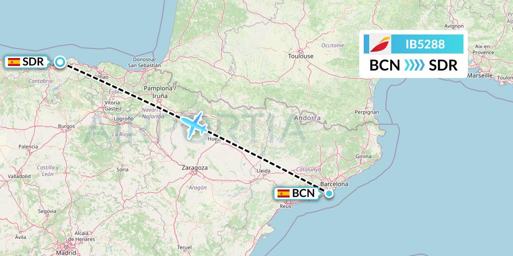 IB5288 Iberia Flight Map: Barcelona to Santander