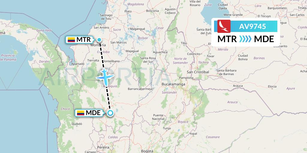 AV9745 Avianca Flight Map: Monteria to Medellin