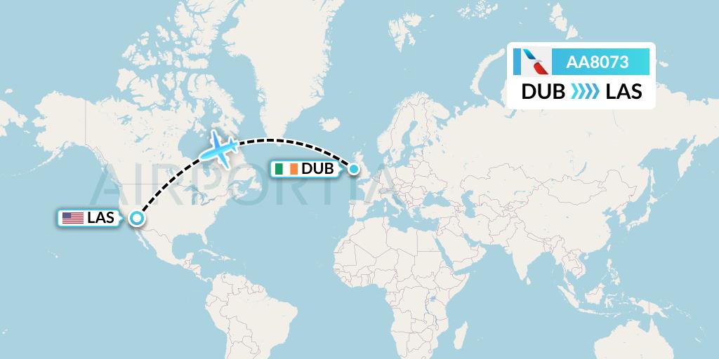 AA8073 American Airlines Flight Map: Dublin to Las Vegas