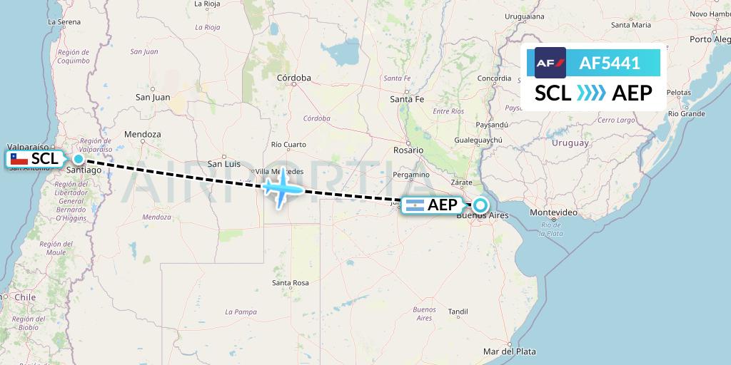 AF5441 Air France Flight Map: Santiago to Buenos Aires