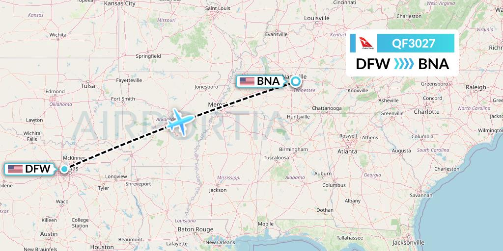 QF3027 Qantas Flight Map: Dallas to Nashville