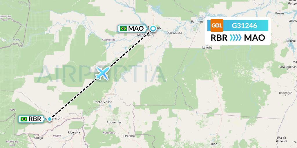 G31246 GOL Transportes Aeros Flight Map: Rio Branco to Manaus
