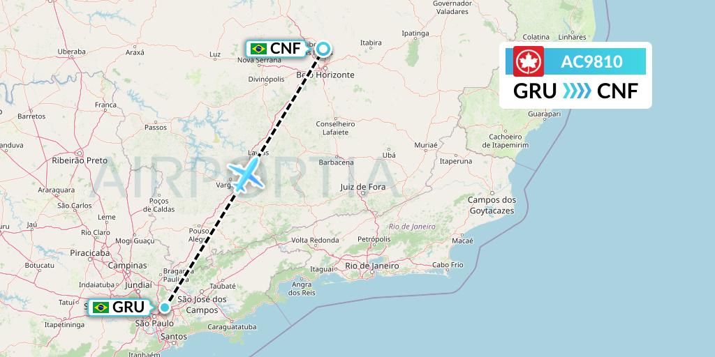 AC9810 Air Canada Flight Map: Sao Paulo to Belo Horizonte