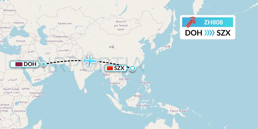 ZH808 Shenzhen Airlines Flight Map: Doha to Shenzhen
