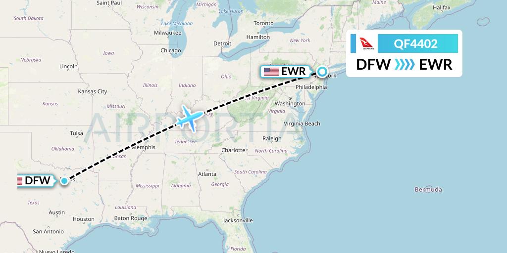QF4402 Qantas Flight Map: Dallas to New York