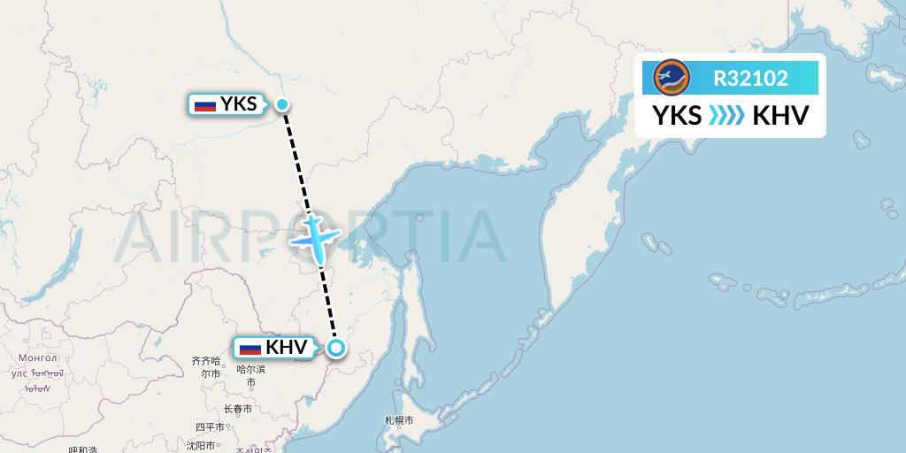R32102 Yakutia Airlines Flight Map: Yakutsk to Khabarovsk