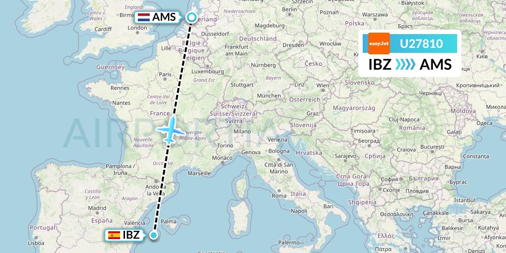 U27810 EasyJet Flight Map: Ibiza to Amsterdam
