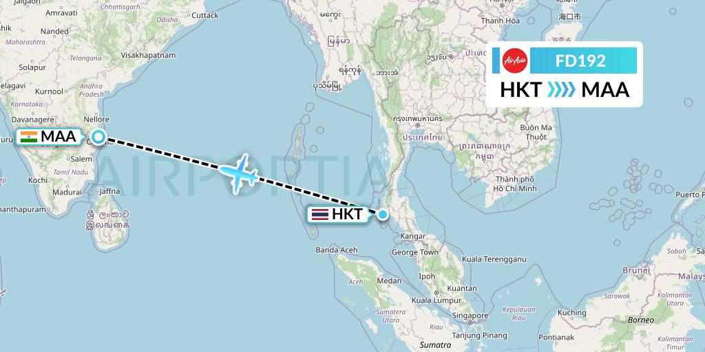 FD192 Thai AirAsia Flight Map: Phuket to Chennai