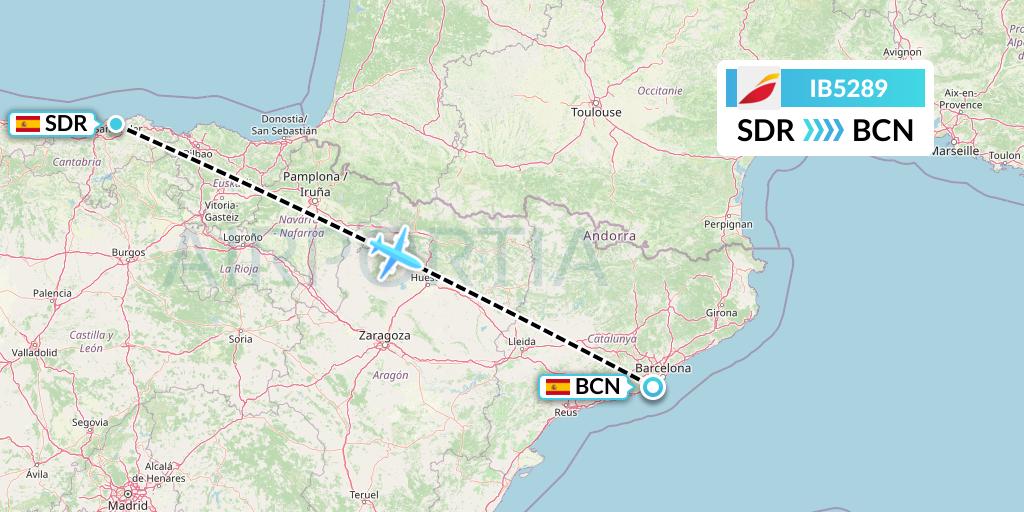 IB5289 Iberia Flight Map: Santander to Barcelona