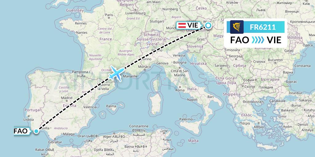 FR6211 Ryanair Flight Map: Faro to Vienna