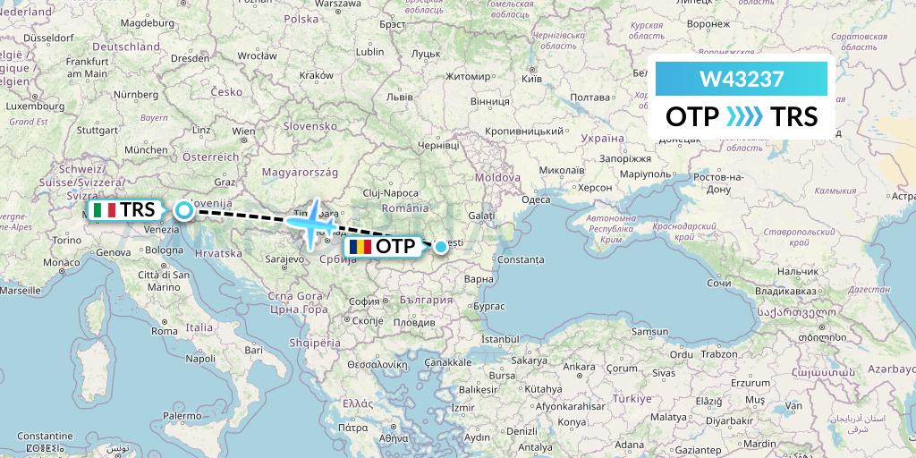 W43237 Wizz Air Malta Flight Map: Bucharest to Trieste