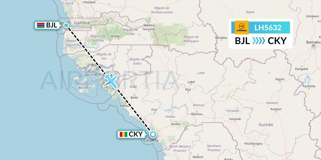 LH5632 Lufthansa Flight Map: Banjul to Conakry