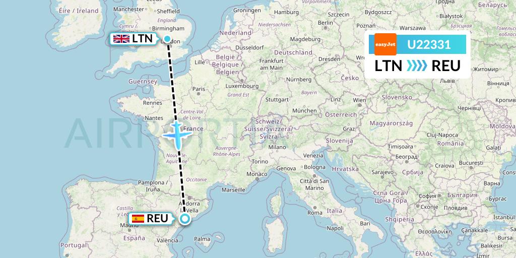 U22331 EasyJet Flight Map: London to Reus