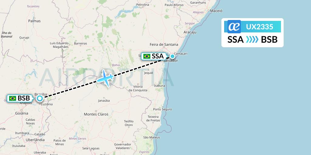 UX2335 Air Europa Flight Map: Salvador to Brasilia