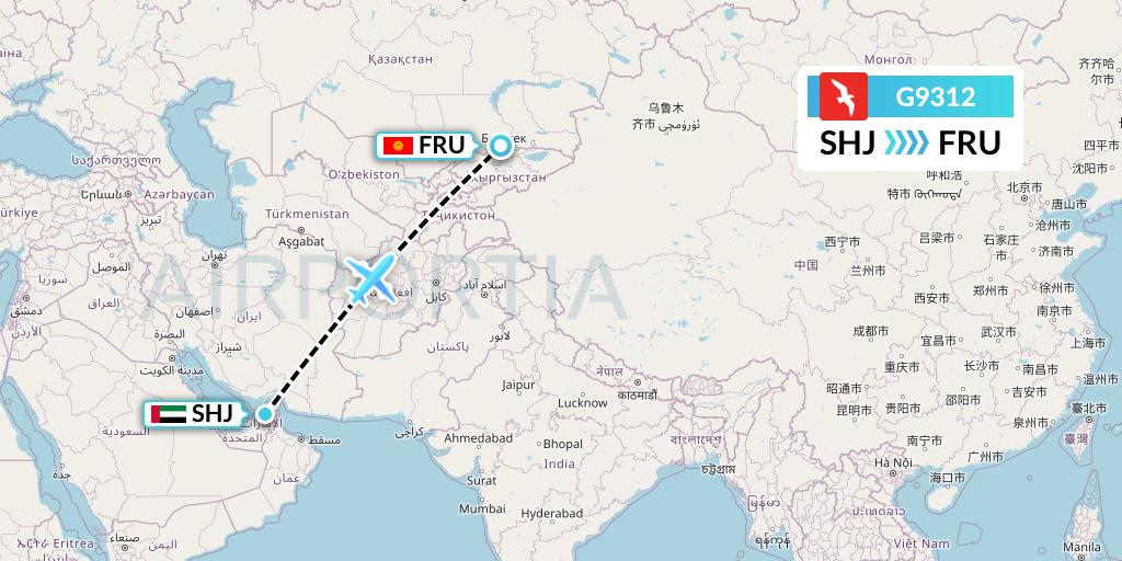 G9312 Air Arabia Flight Map: Sharjah to Bishkek