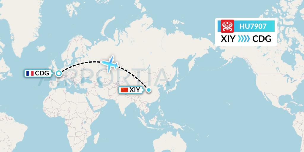 HU7907 Hainan Airlines Flight Map: Xi'an to Paris