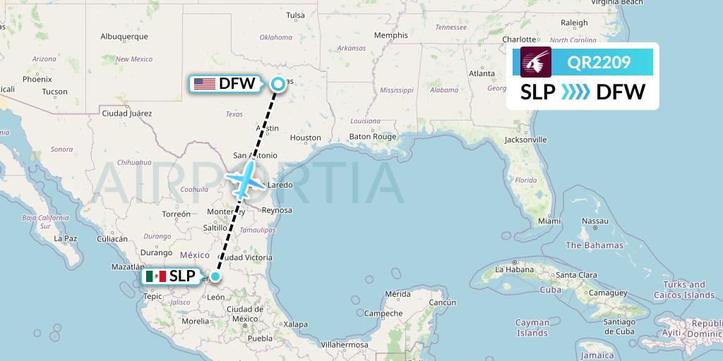 QR2209 Qatar Airways Flight Map: San Luis Potosi to Dallas