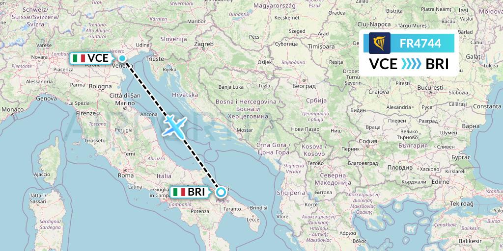 FR4744 Ryanair Flight Map: Venice to Bari
