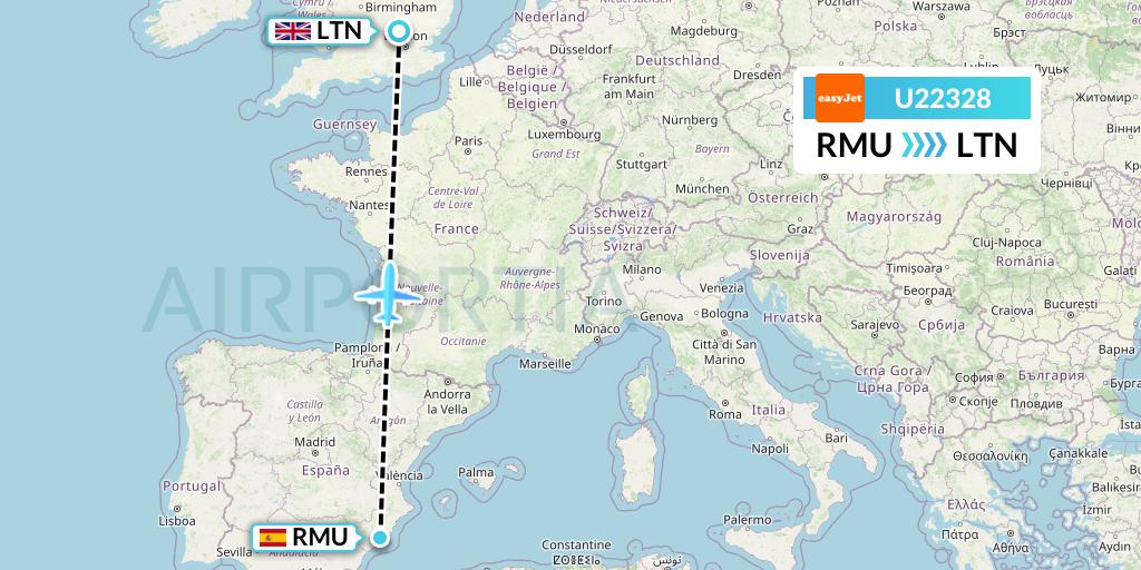 U22328 EasyJet Flight Map: Murcia to London