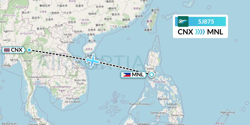 5J875 CEBU Pacific Air Flight Map: Chiang Mai to Manila