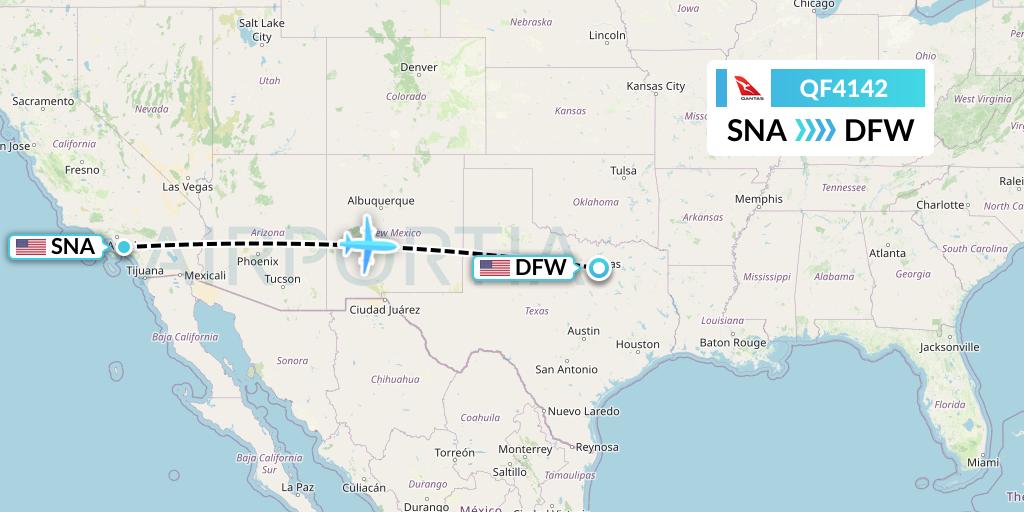 QF4142 Qantas Flight Map: Orange County to Dallas
