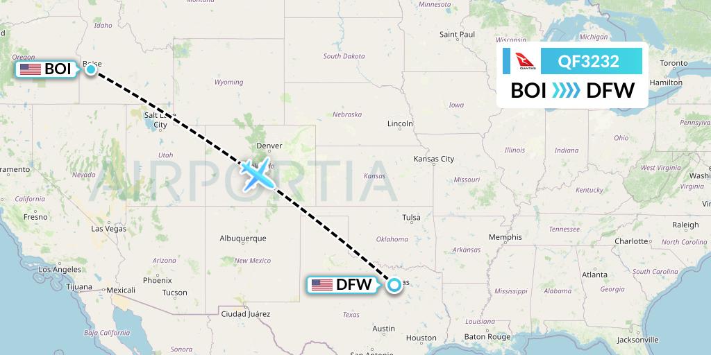 QF3232 Qantas Flight Map: Boise to Dallas