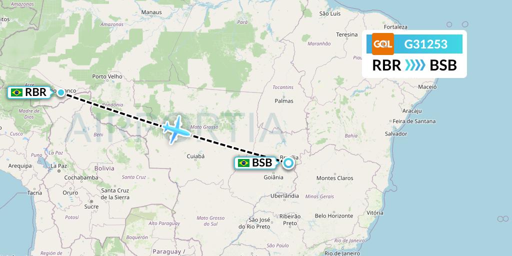 G31253 GOL Transportes Aeros Flight Map: Rio Branco to Brasilia