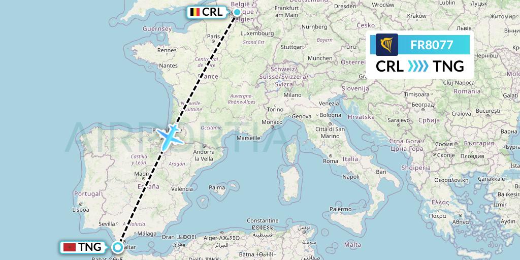 FR8077 Ryanair Flight Map: Brussels to Tangier