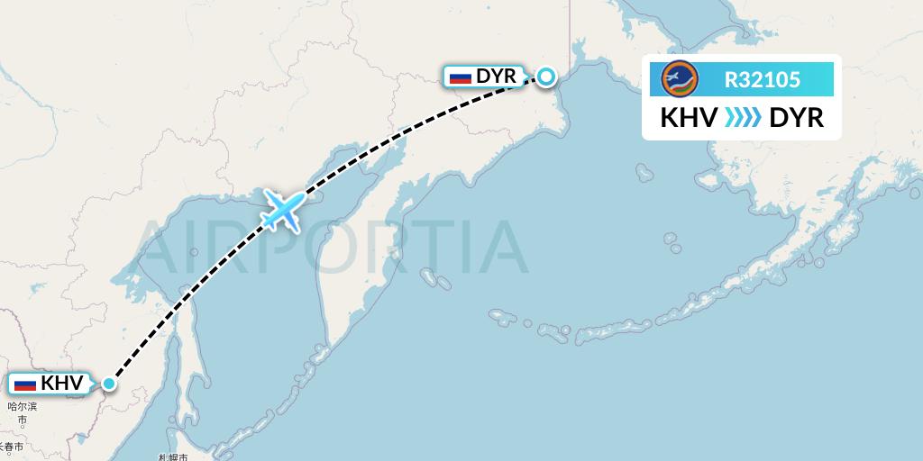 R32105 Yakutia Airlines Flight Map: Khabarovsk to Anadyr