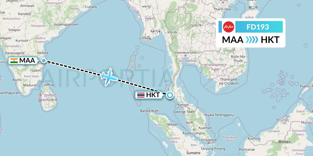 FD193 Thai AirAsia Flight Map: Chennai to Phuket