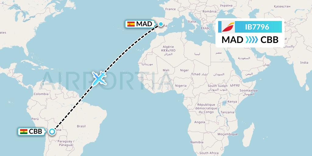 IB7796 Iberia Flight Map: Madrid to Cochabamba