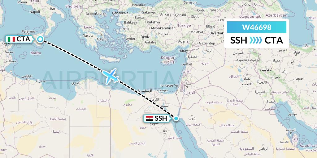 W46698 Wizz Air Malta Flight Map: Sharm el-Sheikh to Catania