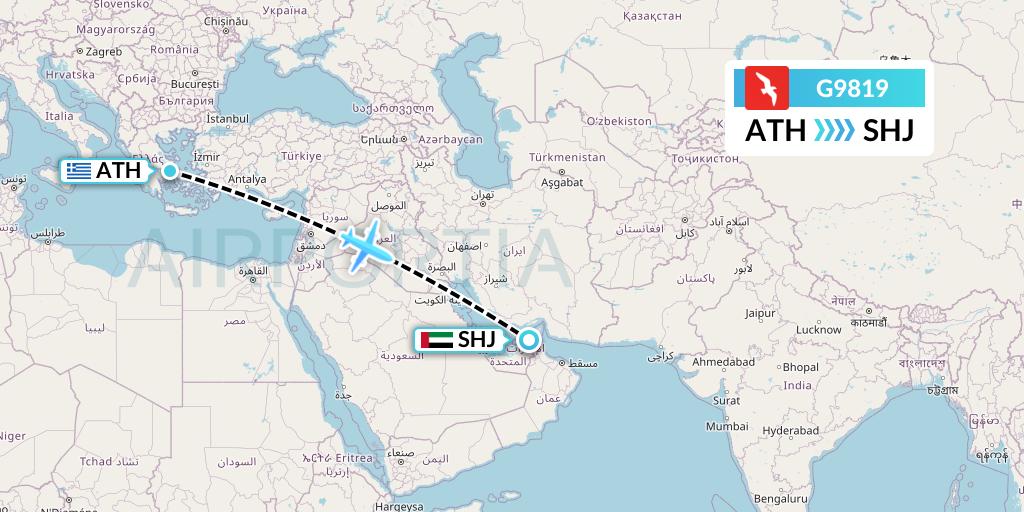 G9819 Air Arabia Flight Map: Athens to Sharjah